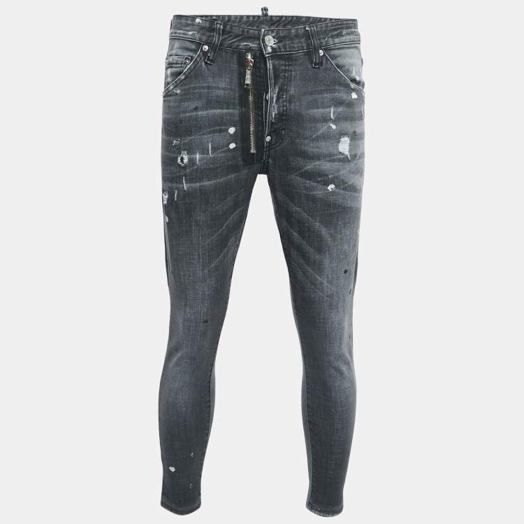Pre Owned Dsquared2 Grey Distressed Ripped Denim Slim Jeans L Waist 33"