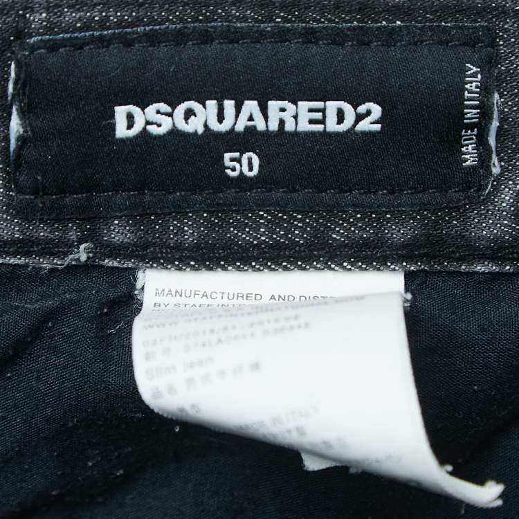 Pre Owned Dsquared2 Grey Distressed Ripped Denim Slim Jeans L Waist 33"