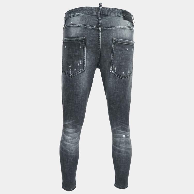 Pre Owned Dsquared2 Grey Distressed Ripped Denim Slim Jeans L Waist 33"