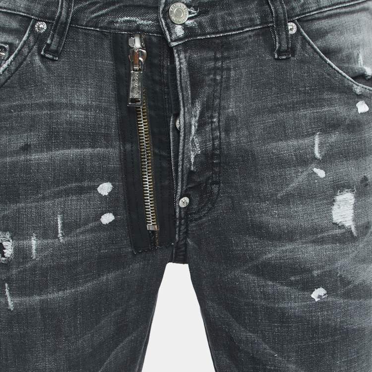 Pre Owned Dsquared2 Grey Distressed Ripped Denim Slim Jeans L Waist 33"