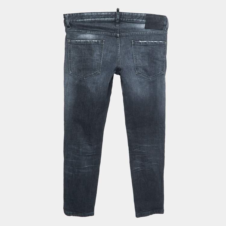Pre Owned Dsquared2 Grey Distressed Denim Skinny Jeans M Waist 34"