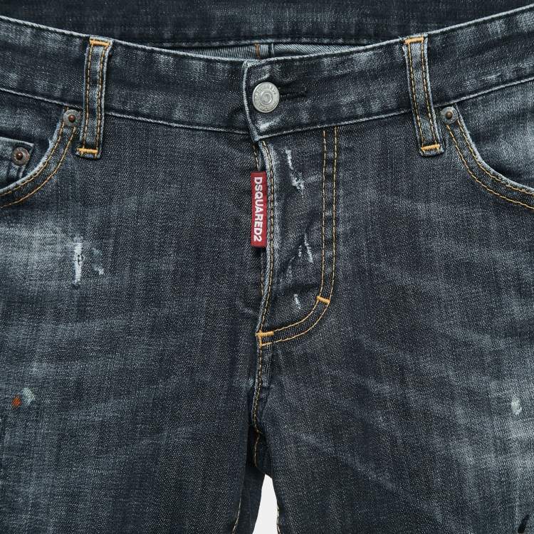 Pre Owned Dsquared2 Grey Distressed Denim Skinny Jeans L Waist 33"