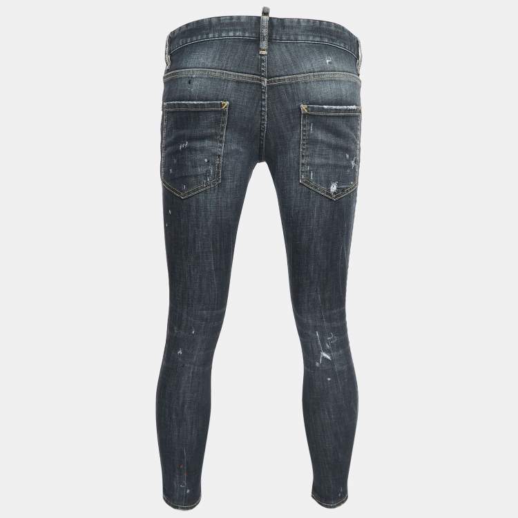 Pre Owned Dsquared2 Grey Distressed Denim Skinny Jeans L Waist 33"