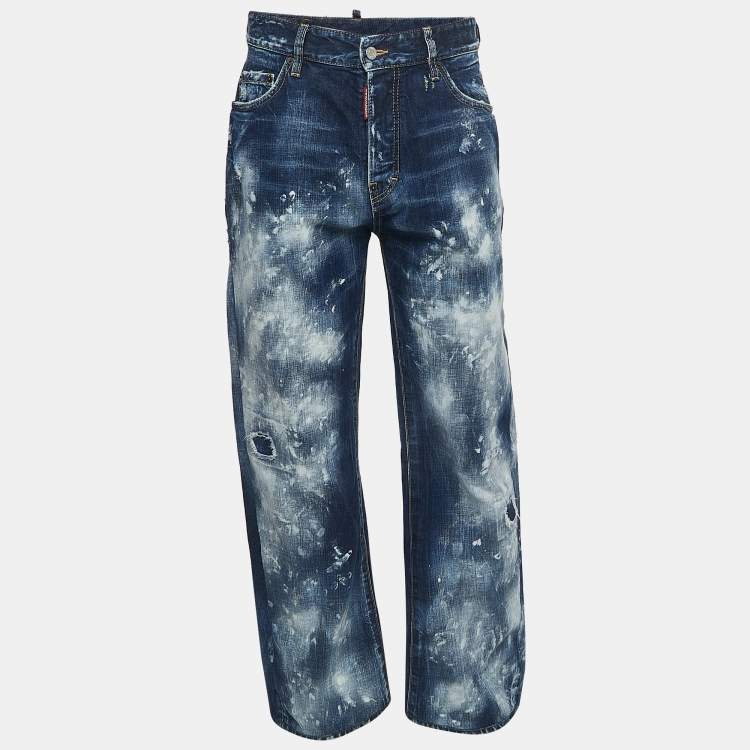 Pre Owned Dsquared2 Blue Washed Painted Effect Denim Jeans M Waist 32"