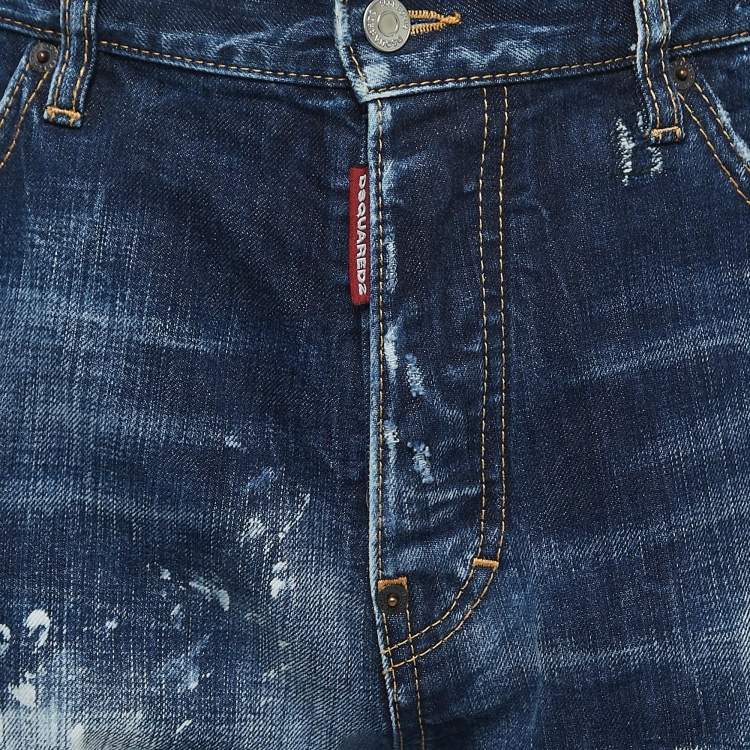 Pre Owned Dsquared2 Blue Washed Painted Effect Denim Jeans M Waist 32"