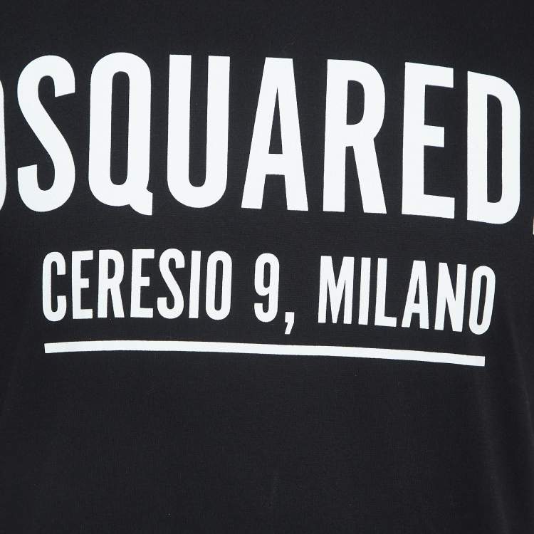 Pre Owned Dsquared2 Black Logo Print Cotton Crew Neck T-Shirt M