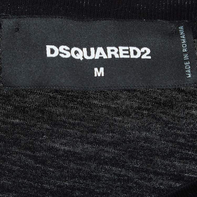 Pre Owned Dsquared2 Black Logo Print Cotton Crew Neck T-Shirt M