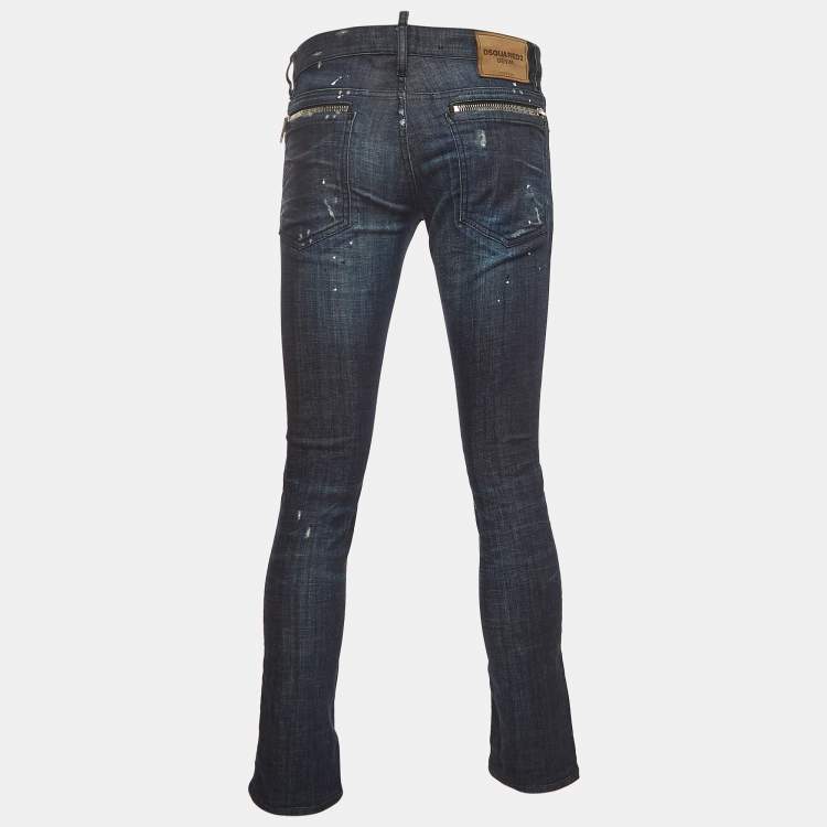 Pre Owned Dsquared2 Dark Blue Distressed Denim Jeans S Waist 32"