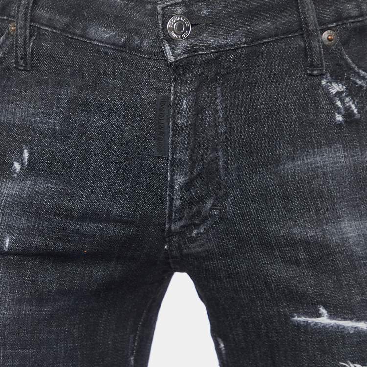 Pre Owned Dsquared2 Black Washed Denim Distressed Skinny Cropped Jeans L
