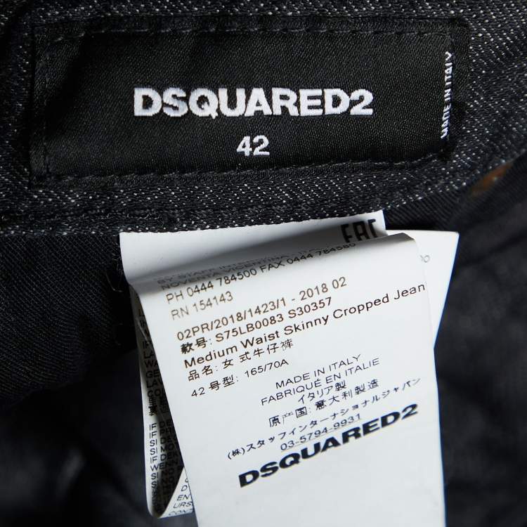 Pre Owned Dsquared2 Black Washed Denim Distressed Skinny Cropped Jeans L