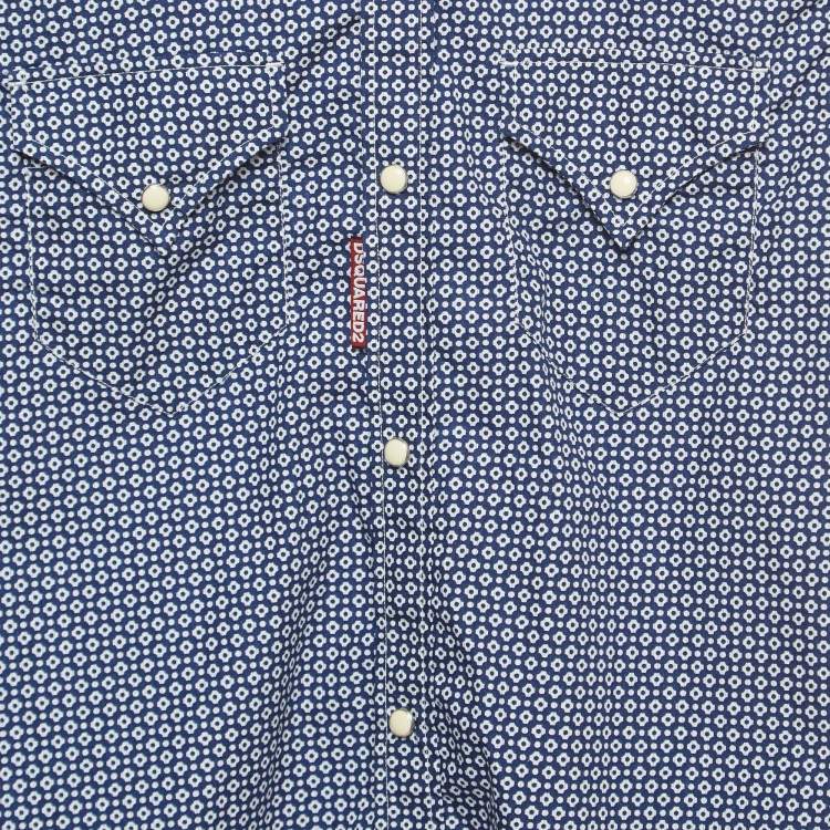 Pre Owned Dsquared2 Blue Print Cotton Button Front Full Sleeve Shirt XXS
