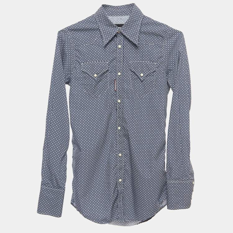 Pre Owned Dsquared2 Blue Print Cotton Button Front Full Sleeve Shirt XXS
