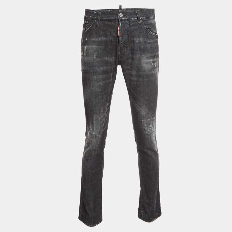 Pre Owned Dsquared2 Black Washed Distressed Denim Buttoned Jeans M Waist 32"