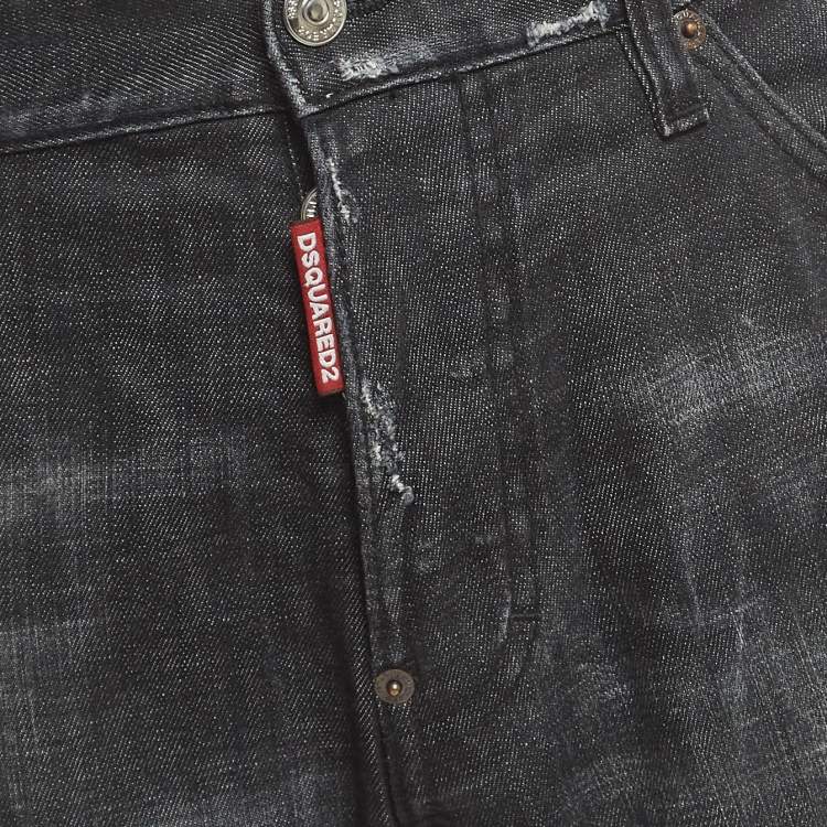 Pre Owned Dsquared2 Black Washed Distressed Denim Buttoned Jeans M Waist 32"
