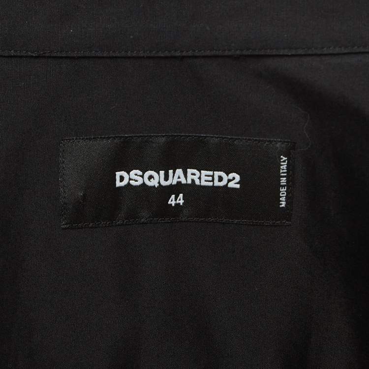 Pre Owned Dsquared2 Black Logo Print Cotton Button Front Full Sleeve Shirt XS