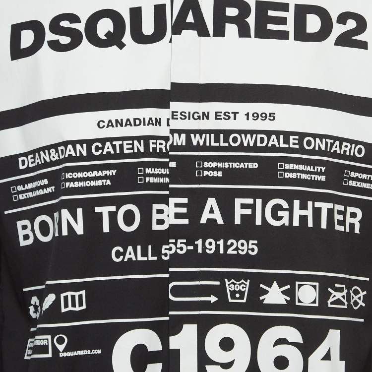 Pre Owned Dsquared2 Black Logo Print Cotton Button Front Full Sleeve Shirt XS
