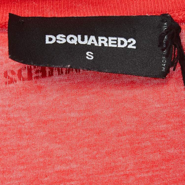 Pre Owned Dsquared2 Red Logo Print Cotton Half Sleeve T-Shirt S