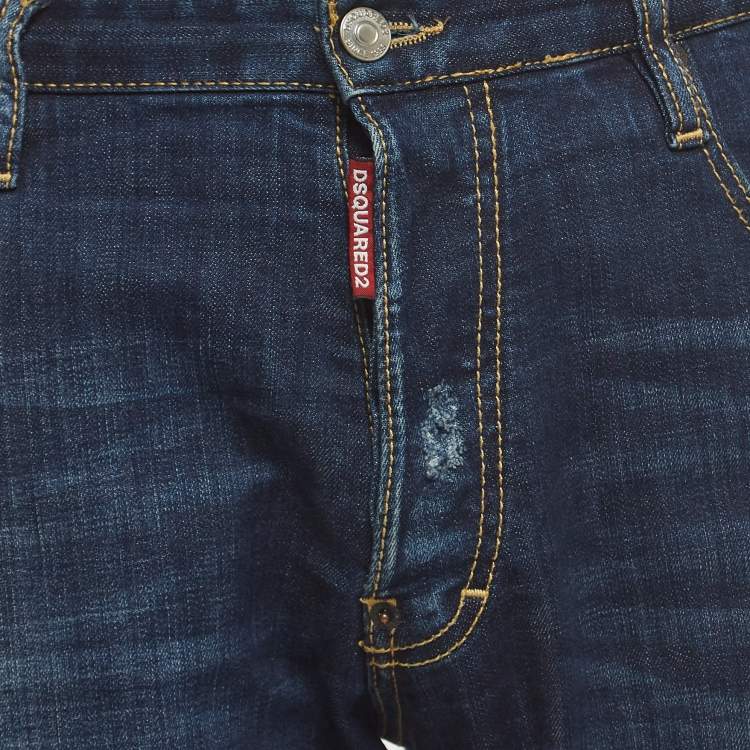 Pre Owned Dsquared2 Blue Logo Applique Denim Distressed Jeans XL Waist 34''