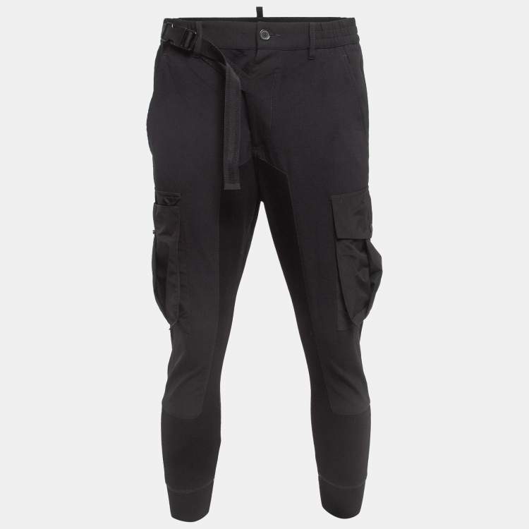 Pre Owned Dsquared2 Black Wool Knit Quilted Pocket Cargo Pants S