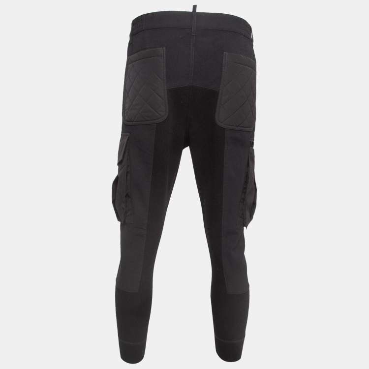 Pre Owned Dsquared2 Black Wool Knit Quilted Pocket Cargo Pants S