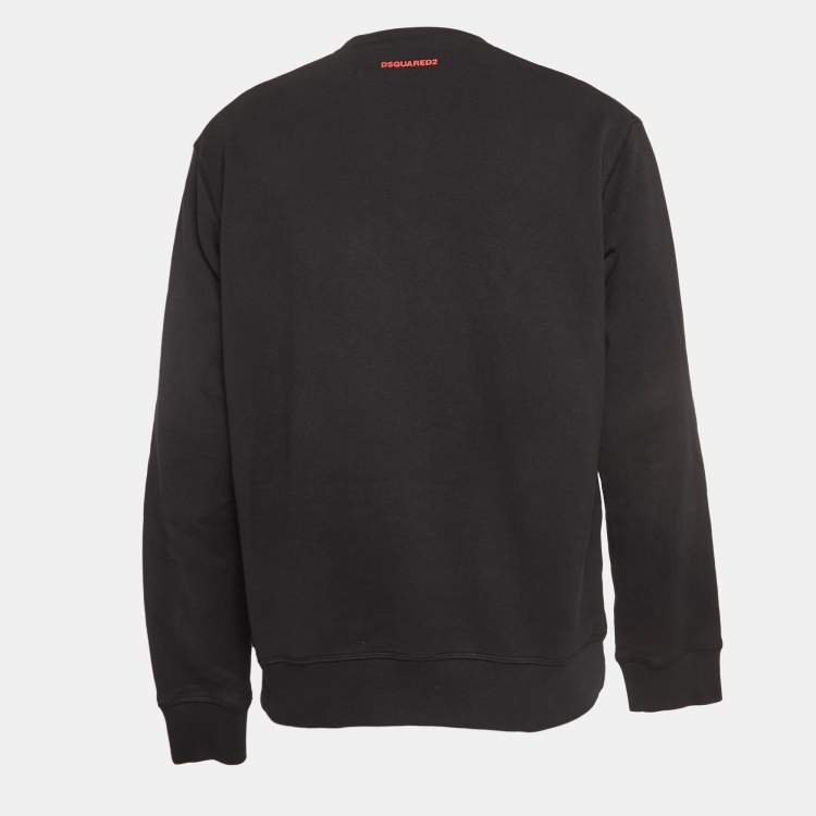 Pre Owned Dsquared2 Black Icon Print Cotton Crew Neck Sweatshirt L