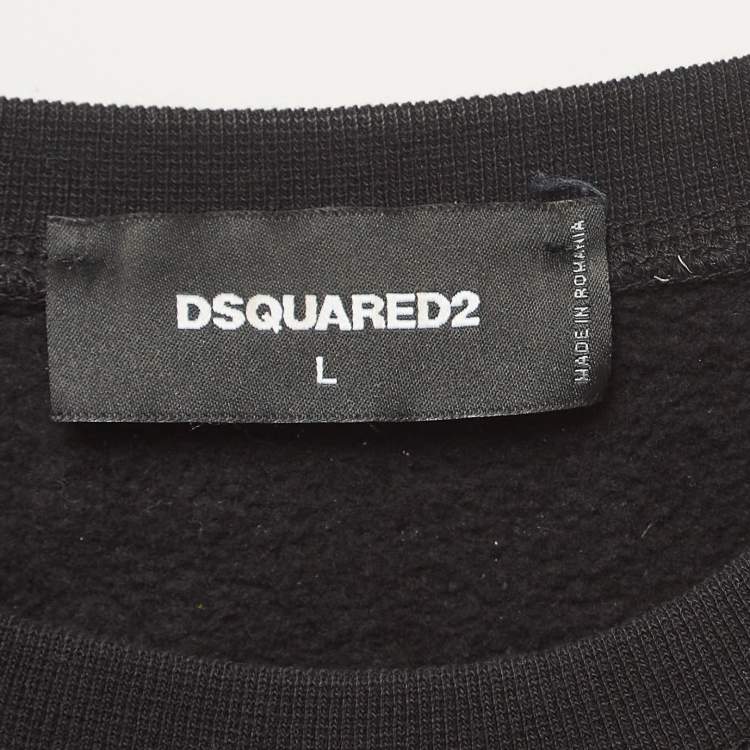 Pre Owned Dsquared2 Black Icon Print Cotton Crew Neck Sweatshirt L