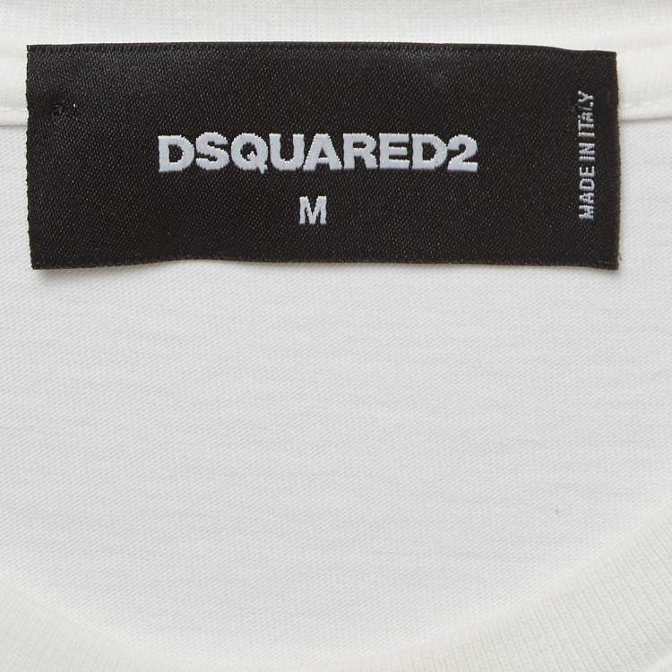 Pre Owned Dsquared2 White Kiss Band Print Cotton Half Sleeve T-Shirt M