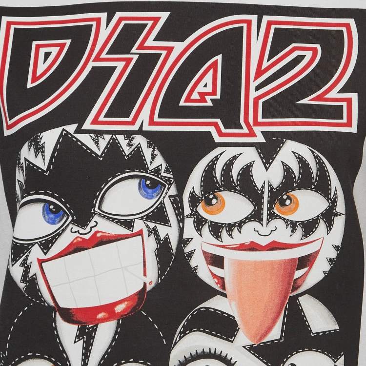 Pre Owned Dsquared2 White Kiss Band Print Cotton Half Sleeve T-Shirt M