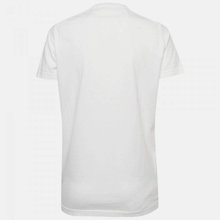 Pre Owned Dsquared2 White Kiss Band Print Cotton Half Sleeve T-Shirt M