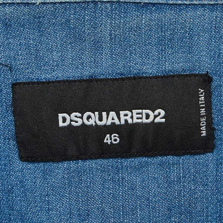 Pre Owned Dsquared2 Blue Ripped Denim Long Sleeve Shirt L