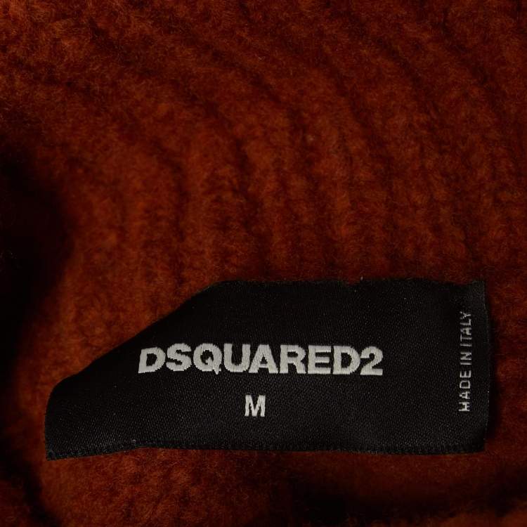 Pre Owned Dsquared2 Brown Cable Knit Turtle Neck Sweater M