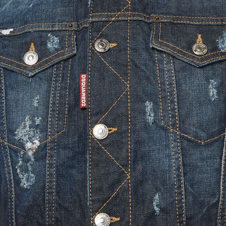 Pre Owned Dsquared2 Navy Blue Distressed Denim Vest M