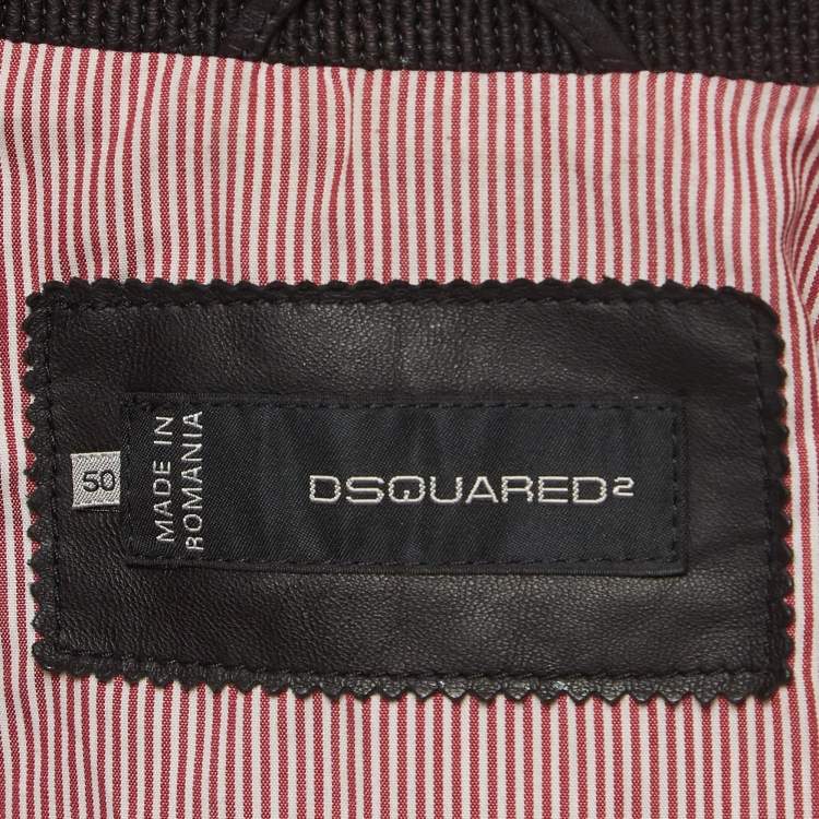 Pre Owned Dsquared2 Black Leather Zipper Front Jacket L