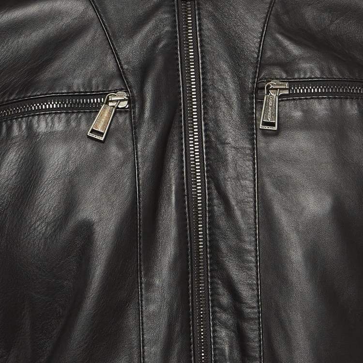 Pre Owned Dsquared2 Black Leather Zipper Front Jacket L