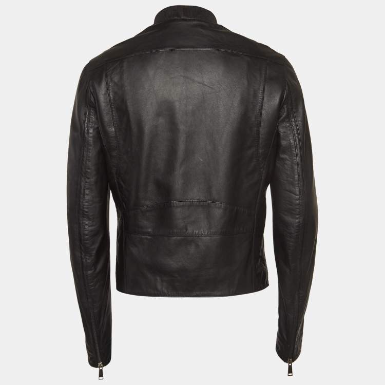Pre Owned Dsquared2 Black Leather Zipper Front Jacket L