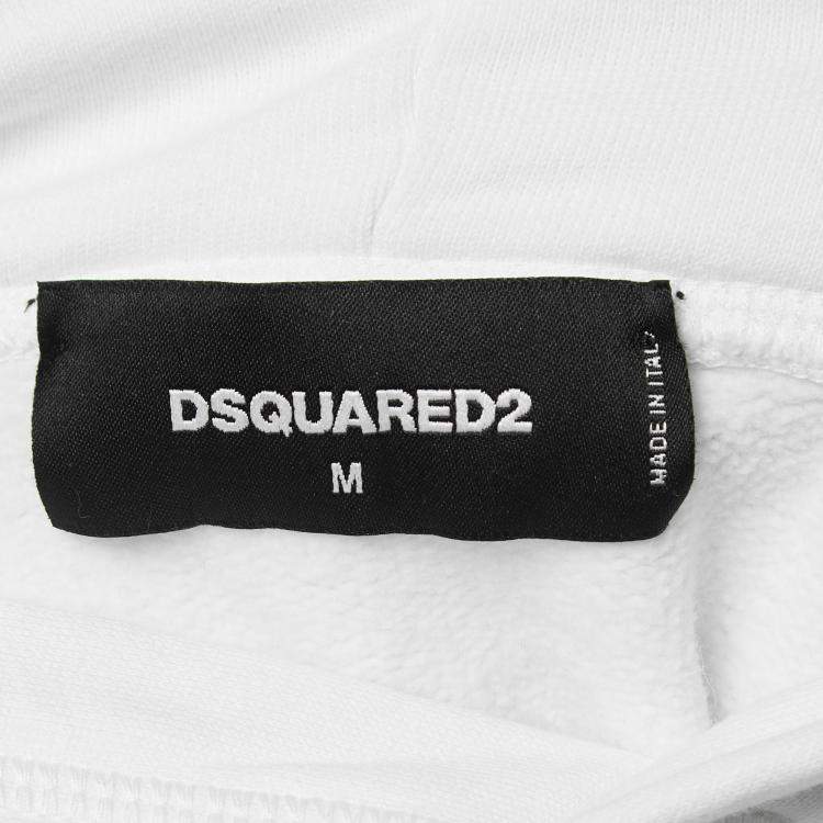 Pre Owned Dsquared2 White Logo Print Cotton Hooded Sweatshirt M