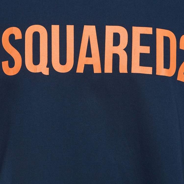 Pre Owned Dsquared2 Navy Blue Logo Printed Cotton T-Shirt M