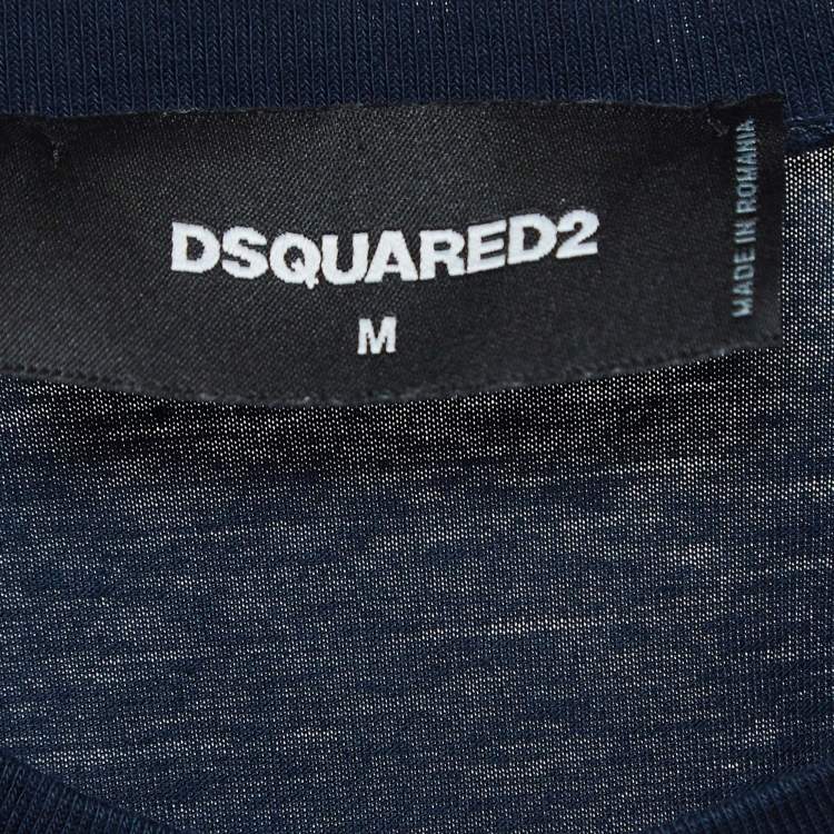 Pre Owned Dsquared2 Navy Blue Logo Printed Cotton T-Shirt M
