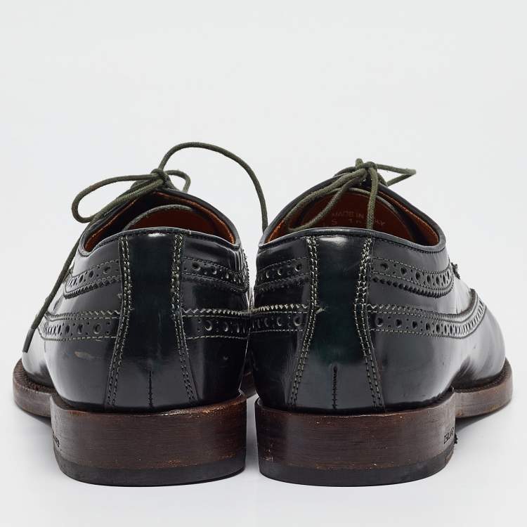 Pre Owned Dsquared2 Dark Green Brogue Patent Leather Lace Up Derby Size 44