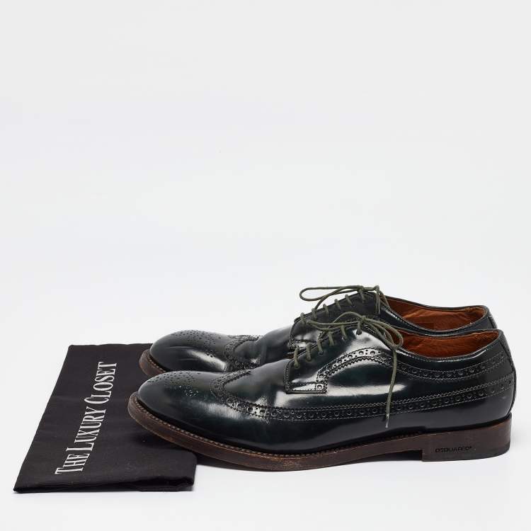 Pre Owned Dsquared2 Dark Green Brogue Patent Leather Lace Up Derby Size 44