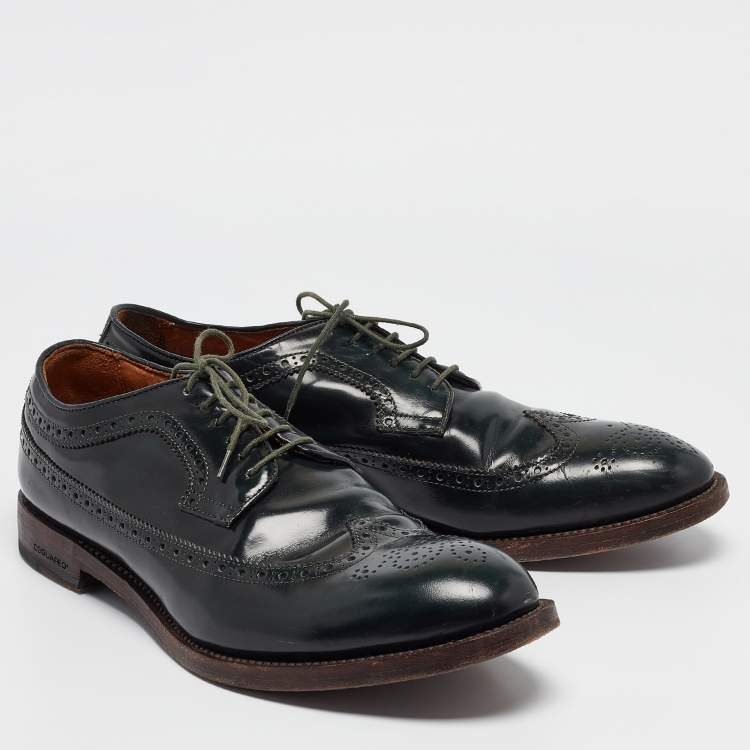 Pre Owned Dsquared2 Dark Green Brogue Patent Leather Lace Up Derby Size 44