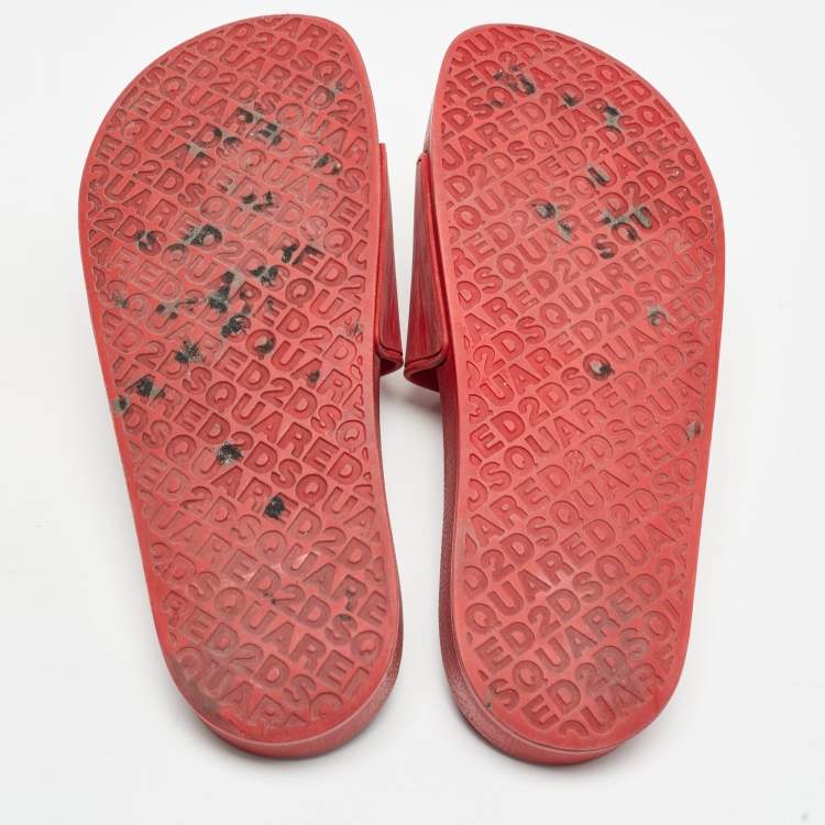 Pre Owned Dsquared Red Rubber Icon Embossed Beach Slides Size 41