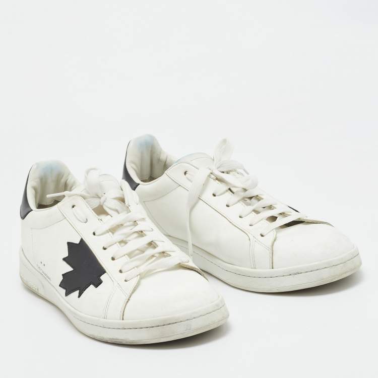 Pre Owned Dsquared2 White/Black Leather Lace Up Sneakers Size 44
