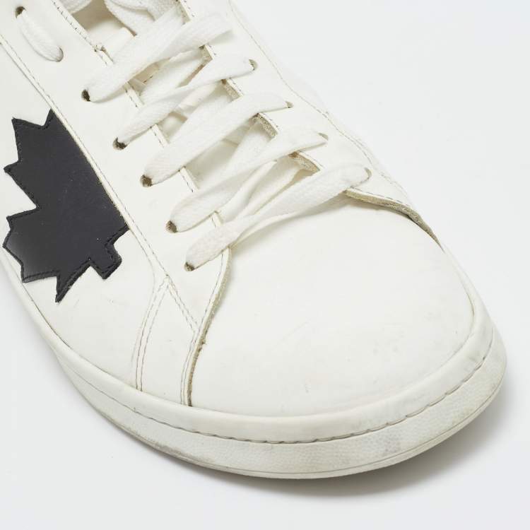 Pre Owned Dsquared2 White/Black Leather Lace Up Sneakers Size 44