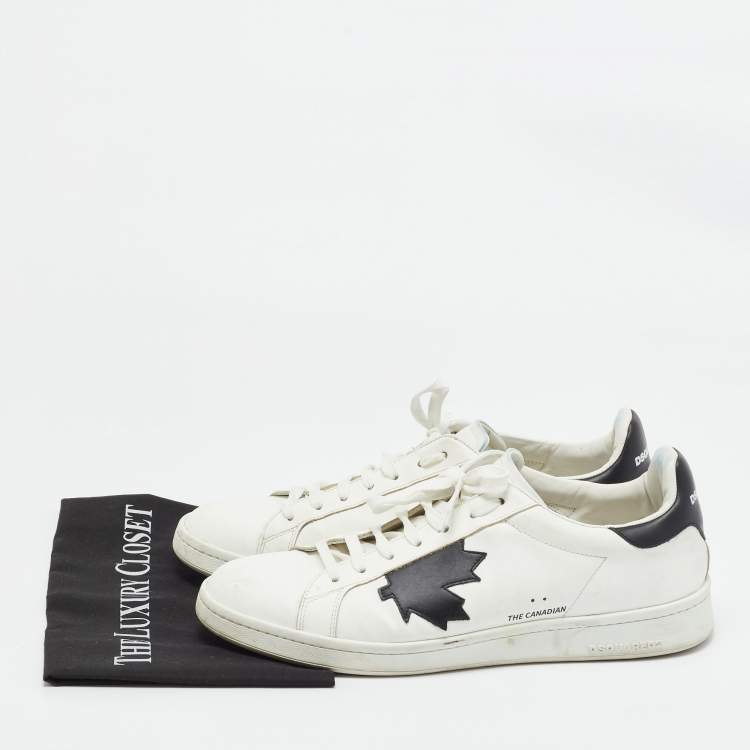 Pre Owned Dsquared2 White/Black Leather Lace Up Sneakers Size 44