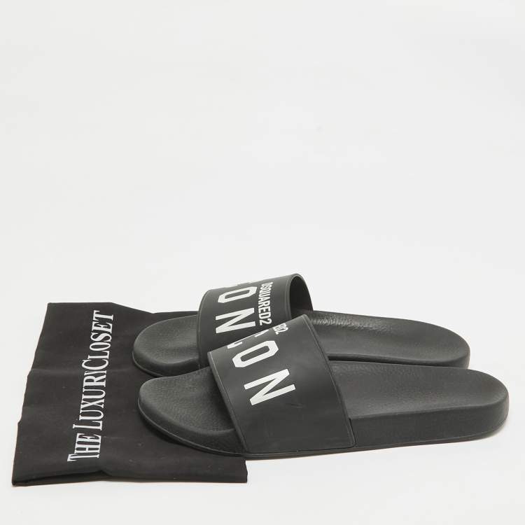 Pre Owned Dsquared2 Black Rubber Slide Sandals Size 44