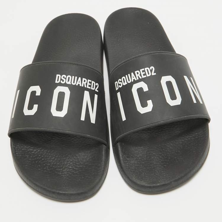 Pre Owned Dsquared2 Black Rubber Slide Sandals Size 44