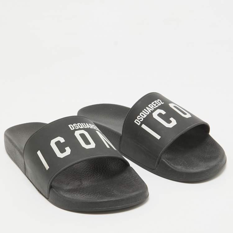 Pre Owned Dsquared2 Black Rubber Slide Sandals Size 44