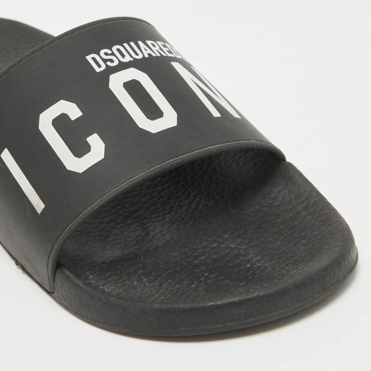 Pre Owned Dsquared2 Black Rubber Slide Sandals Size 44