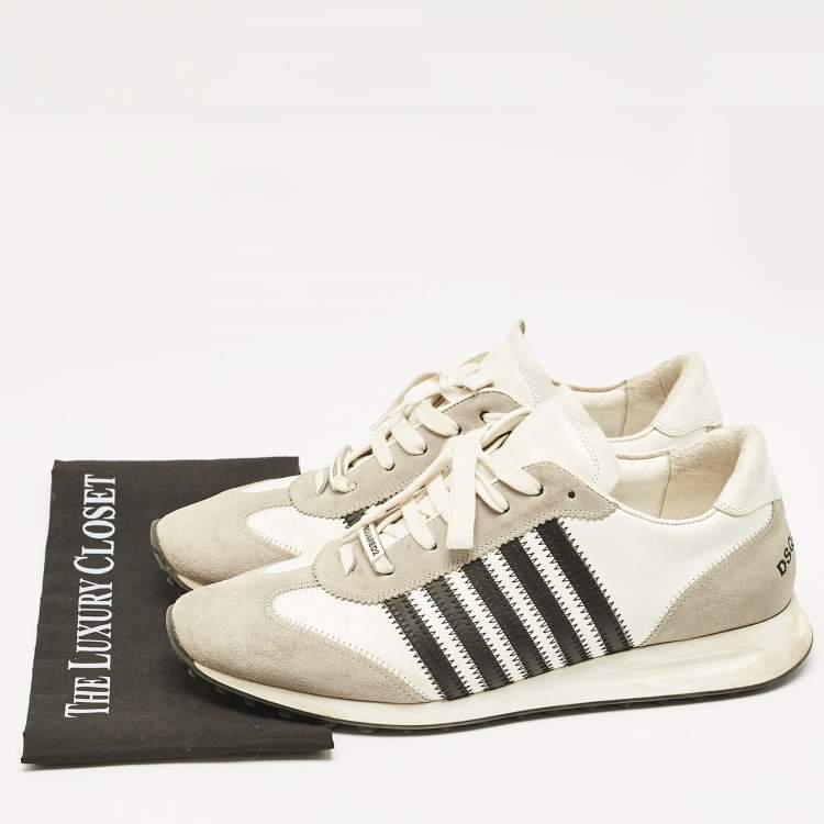 Pre Owned Dsquared2 Grey/Black Leather and Suede Lace Up Sneakers Size 46
